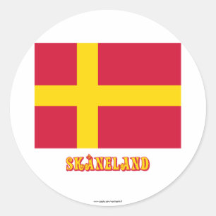Skåneland vlag met naam ronde sticker