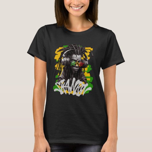 Skanking Rastaman met Hoofdtelefoon Graffiti Style T-shirt (Voorkant)