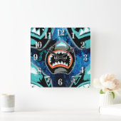 Skark Mania Funny Cartoon Illustratie Vierkante Klok (Huis)