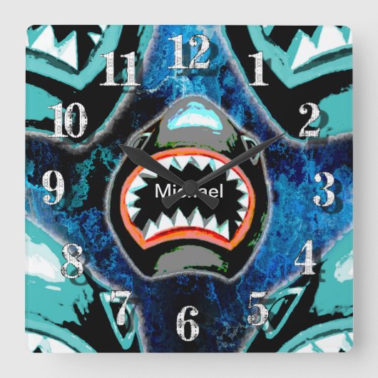 Skark Mania Funny Cartoon Illustratie Vierkante Klok (Voorkant)