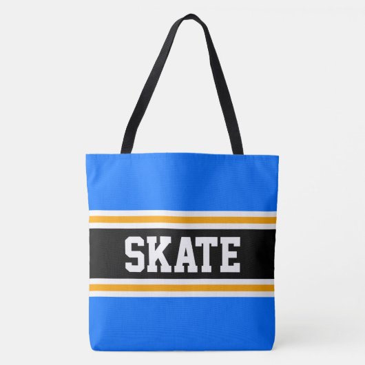 SKATE Athletic Helderblauw Zwart Oranje Strepen Tote Bag (Voorkant)