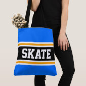 SKATE Athletic Helderblauw Zwart Oranje Strepen Tote Bag (Dichtbij)