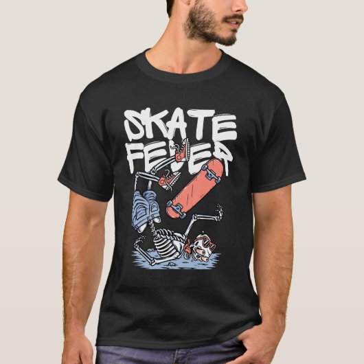 Skate Fever – Skeleton Skater Street Art Design T-shirt (Voorkant)