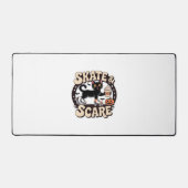 Skate & Scare – Cute Black Cat Roller Skating Over Bureaumat (Voorkant)