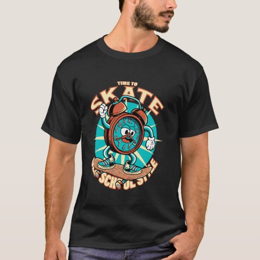Skate time. Skateboarding cartoon clock. T-shirt (Voorkant)