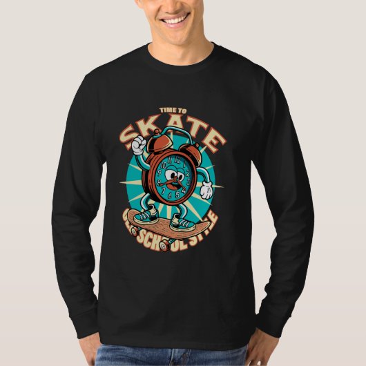 Skate time. Skateboarding cartoon clock. T-shirt (Voorkant)