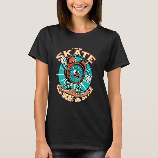 Skate time. Skateboarding cartoon clock. T-shirt (Voorkant)