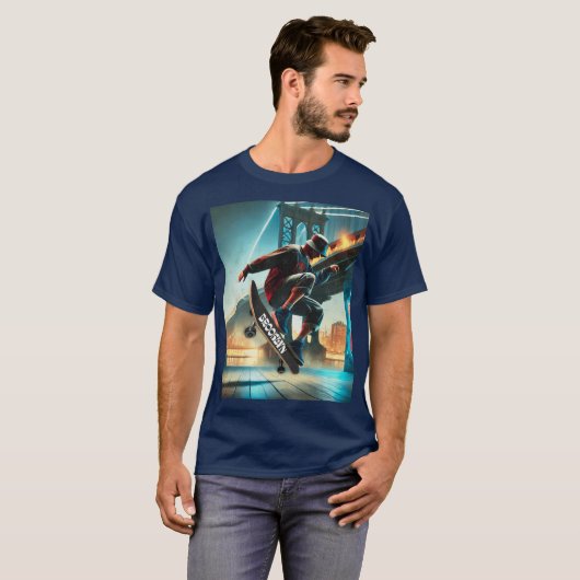 Skate Tricks Under the Brooklyn Bridge NYC Street T-shirt (Voorkant volledig)