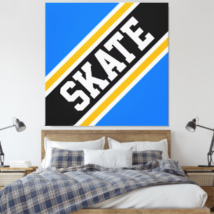 SKATE Vet Gedurfd Helderblauw Zwart Oranje Racing Canvas Afdruk