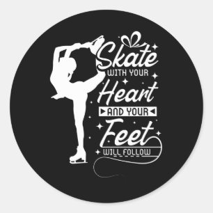 Skate With You Heart, ice skating Ronde Sticker
