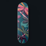 Skateboard<br><div class="desc">Een psychedelische digitale tekening geïnspireerd door natuur en de unieke kleuren en vormen van libellen. Dit ontwerp is voorzien van een kleurrijk libellen patroon tegen een abstracte blauwe achtergrond van katten en water.</div>