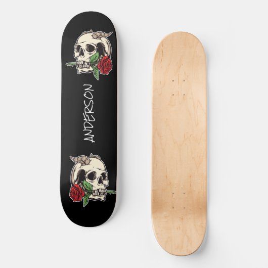skateboard Aangepast Roos en schedel (Voorkant)