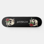 skateboard Aangepast Roos en schedel (Horizontaal)