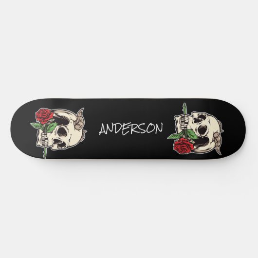 skateboard Aangepast Roos en schedel (Horizontaal)