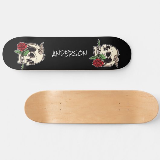 skateboard Aangepast Roos en schedel (Horizontaal)