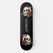 skateboard Aangepast Roos en schedel (Voorkant)