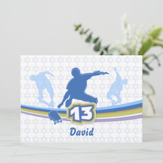 Skateboard - Bar Mitzvah Uitnodiging (Staand voorkant)