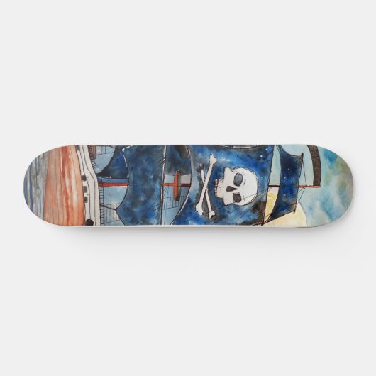 Skateboard Barco pirata con luna llena (Horizontaal)