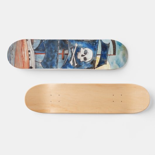 Skateboard Barco pirata con luna llena (Horizontaal)