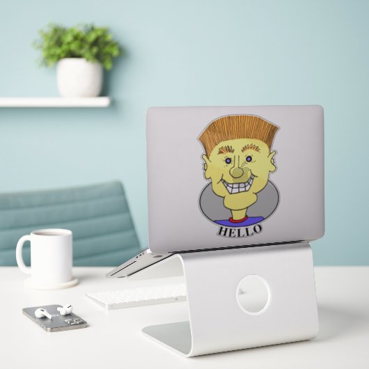 SKATEBOARD BILLY ZEGT HALLO - STICKER (Laptop op bureau)