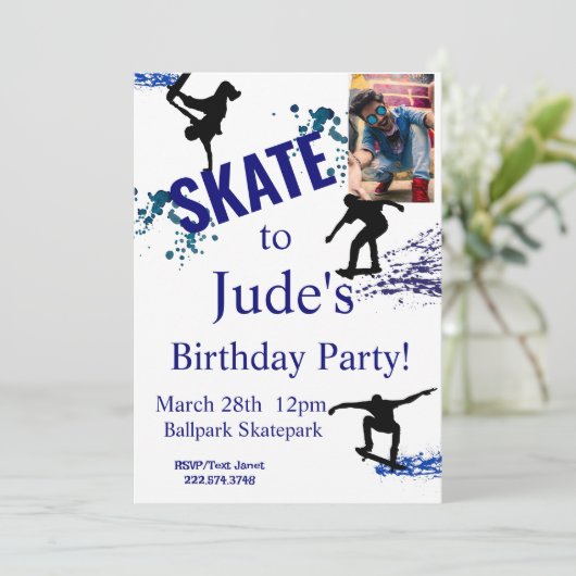 Skateboard Birthday Foto Uitnodiging Elke leeftijd (Staand voorkant)