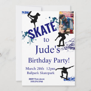 Skateboard Birthday Foto Uitnodiging Elke leeftijd