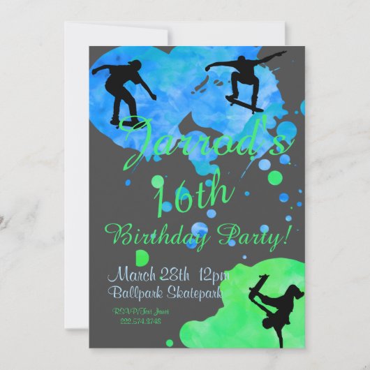 Skateboard Birthday Invitation Kaart (Voorkant)