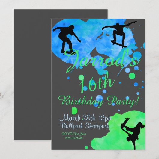 Skateboard Birthday Invitation Kaart (Voorkant / Achterkant)