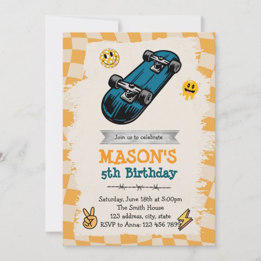 Skateboard Birthday Invitation Kaart (Voorkant)