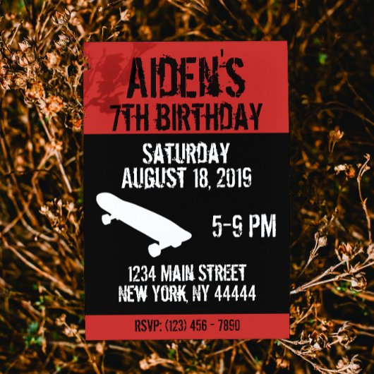 Skateboard Birthday Invitation, Schaats board, tee Kaart