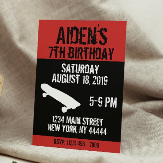 Skateboard Birthday Invitation, Schaats board, tee Kaart
