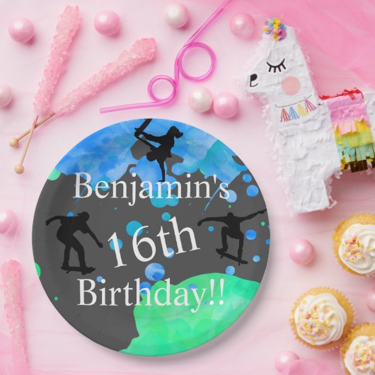 Skateboard Birthday Papieren Bordje (Feest)