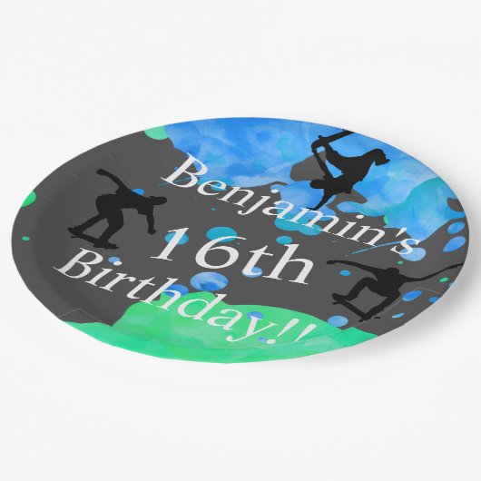 Skateboard Birthday Papieren Bordje (Gekanteld)