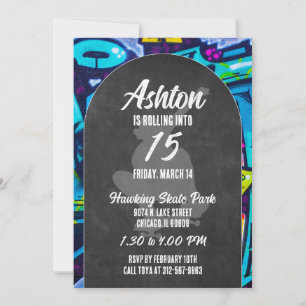 Skateboard Birthday Party Invitation Kaart