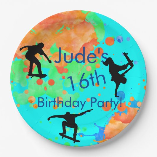 Skateboard Birthday Party Paper Borden Papieren Bordje (Voorkant)