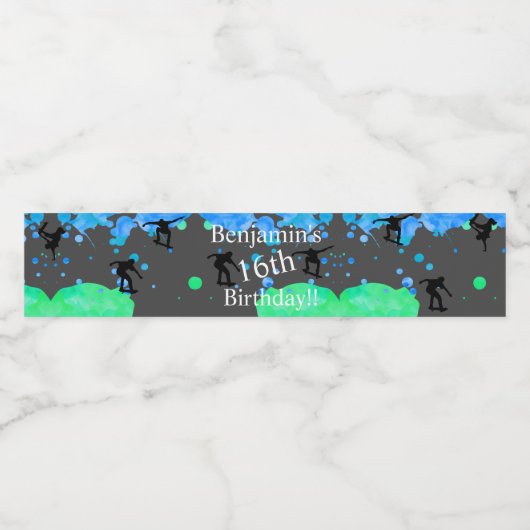 Skateboard Birthday Waterfles Etiket (Enkel label)