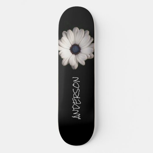 Skateboard Black White Daisy flower (Voorkant)