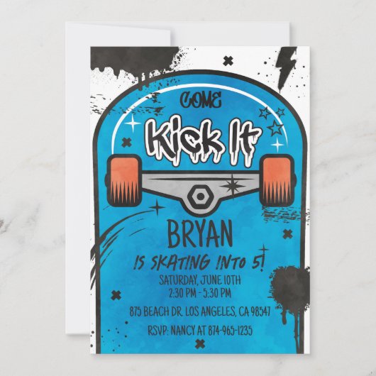 Skateboard blauw kaart (Voorkant)