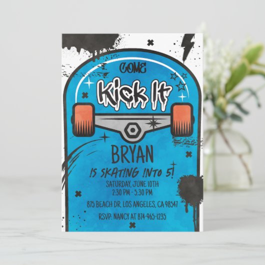 Skateboard blauw kaart (Staand voorkant)