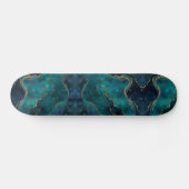Skateboard - Blauwe en Teal Marmer Met Gouden Ader (Horizontaal)