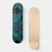 Skateboard - Blauwe en Teal Marmer Met Gouden Ader (Voorkant)