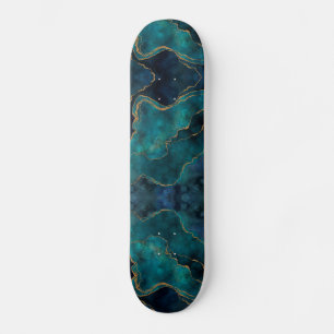 Skateboard - Blauwe en Teal Marmer Met Gouden Ader