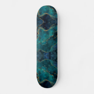 Skateboard - Blauwe en turquoise marmer met gouden