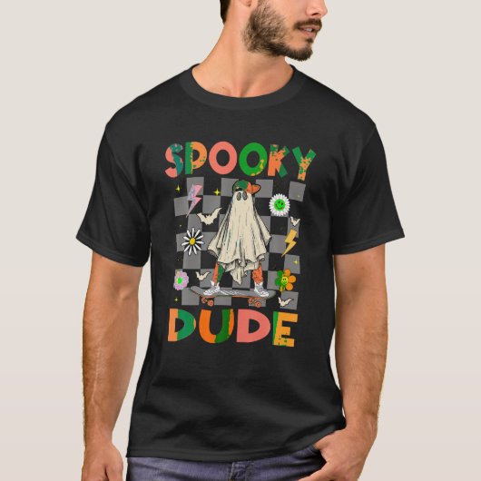 Skateboard Boo Ghost Spooky Dude Hippie Halloween T-shirt (Voorkant)
