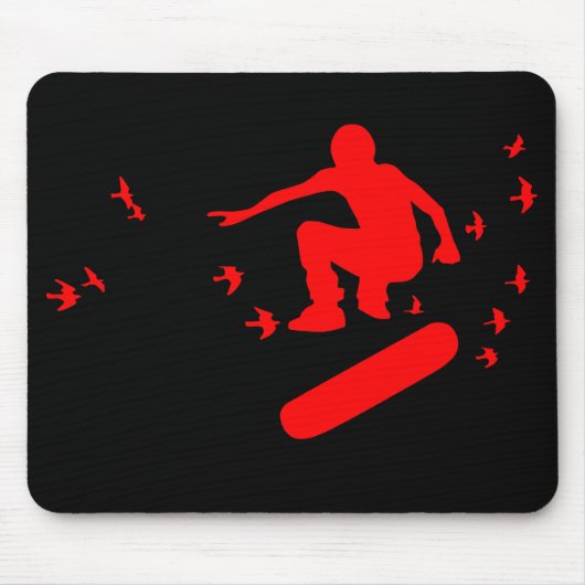 skateboard. bord met vogels. rood. muismat (Voorkant)