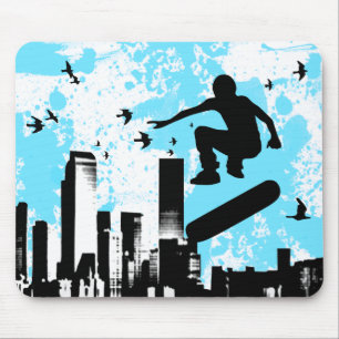skateboard. bord met vogels. zwart en blauwgroen. muismat
