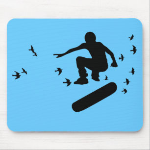 Skateboard. Bord met vogels. Zwart. Muismat