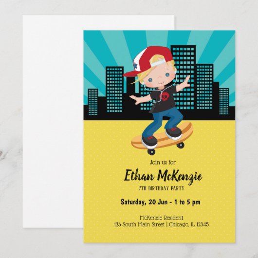 Skateboard boy - kies uw achtergrondkleur kaart (Voorkant / Achterkant)