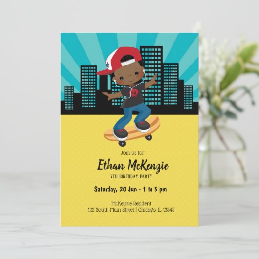 Skateboard boy - kies uw achtergrondkleur kaart (Staand voorkant)