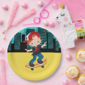 Skateboard boy - kies uw achtergrondkleur papieren bordje (Feest)